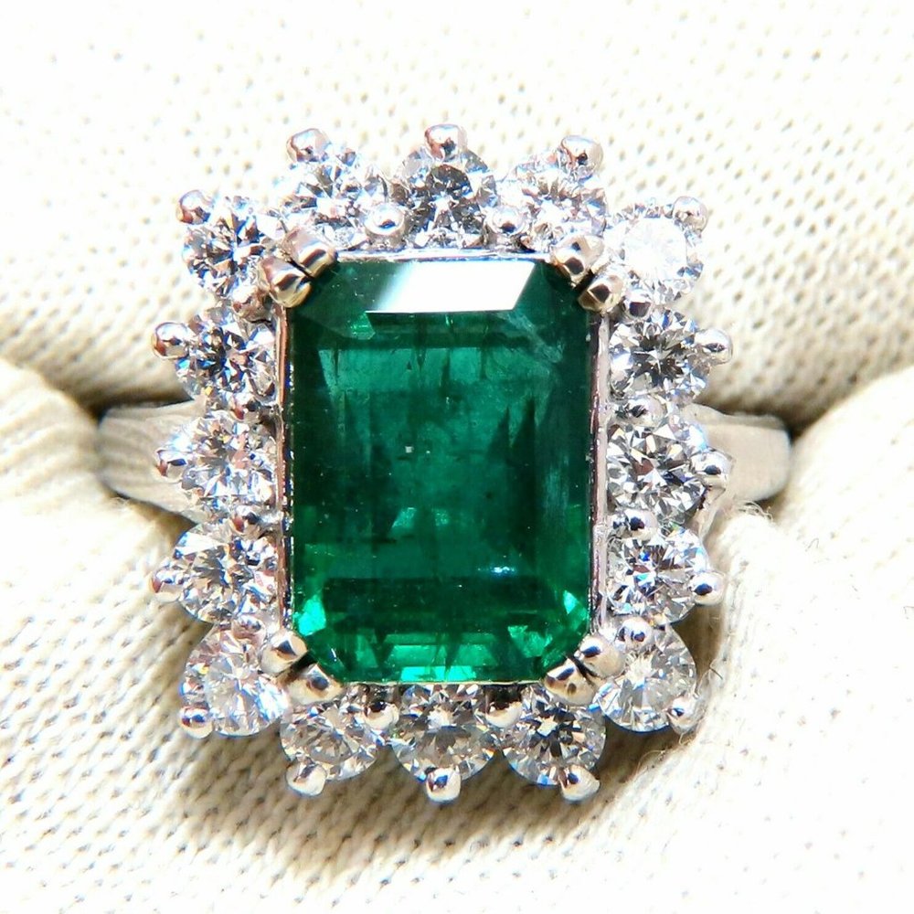 7.15ct Natural Emerald Diamonds Cluster Halo Ring - Picture 4 of 7